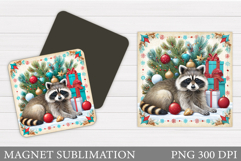 Christmas Raccoon Magnet Design. Christmas Magnet Sublimatio Product Image 1