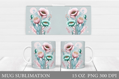 Floral Mug Wrap Design. Flowers Mug Sublimation Product Image 1