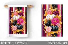 Pumpkin Kitchen Towel. Pumpkin Flowers Sublimation Product Image 1