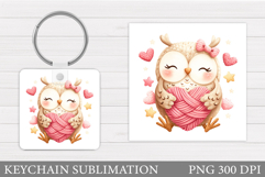 Valentines Owl Keychain. Cute Owl Keychain Sublimation Product Image 1
