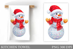 Disco Snowman Kitchen Towel. Christmas Kitchen Towel Design Product Image 1