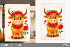 Highland Cow Garden Flag. Cute Cow Garden Flag Design Product Image 1