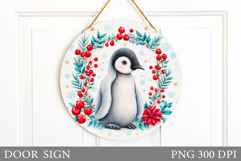 Christmas Penguin Door Sign. Christmas Door Sign Design Product Image 1