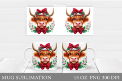 Christmas Cow Mug Design. Highland Mug Sublimation Product Image 1