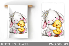 Cute Bunny Chick Kitchen Towel. Cute Bunny Sublimation Product Image 1