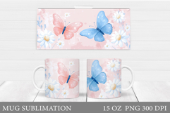 Butterfly Mug Sublimation. Butterfly Flowers Mug Design Product Image 1