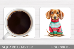 Christmas Dachshund Coaster. Christmas Coaster Sublimation Product Image 1