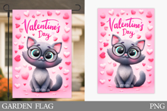 Valentines Cat Garden Flag. Valentines Garden Flag Design Product Image 1
