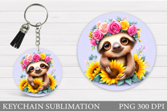 Cute Sloth Keychain Sublimation. Sloth Keychain Design Product Image 1