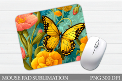 Butterfly Mouse Pad Design. Flowers Mouse Pad Sublimation Product Image 1