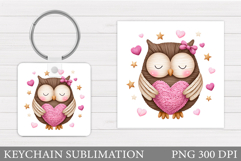 Valentines Owl Keychain. Cute Owl Keychain Sublimation Product Image 1