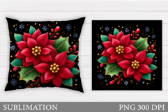 Poinsettia Pillow Sublimation. Christmas Flowers Pillow Product Image 1