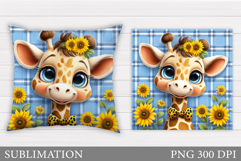 Cute Giraffe Pillow. Giraffe Flowers Pillow Sublimation Product Image 1