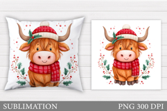 Christmas Cow Pillow Sublimation. Christmas Pillow Design Product Image 1
