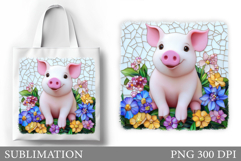 Pig Tote Bag Sublimation. Cute Pig Flowers Sublimation Product Image 1