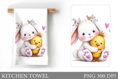 Cute Bunny Chick Kitchen Towel. Cute Bunny Sublimation Product Image 1
