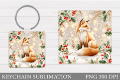 Christmas Fox Keychain. Christmas Keychain Sublimation Product Image 1