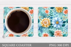 Flowers Coaster Design. Floral Coaster Sublimation Product Image 1