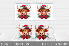 Christmas Cow Mug Design. Cute Cow Mug Sublimation Product Image 1