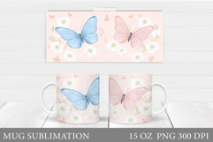 Butterfly Mug Sublimation. Butterfly Flowers Mug Design Product Image 1