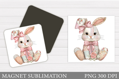Patchwork Bunny Magnet Design. Cute Bunny Magnet Sublimation Product Image 1