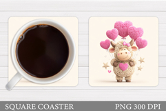 Valentines Cow Coaster Design. Valentines Square Coaster Product Image 1