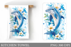 Cute Dolphin Kitchen Towel. Dolphin Sublimation Product Image 1