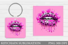 Leopard Lips Keychain Design. Valentine Keychain Sublimation Product Image 1