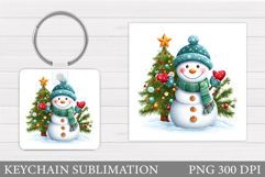 Cute Snowman Keychain Sublimation. Christmas Keychain Design Product Image 1