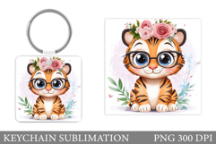 Cute Tiger Keychain Sublimation. Funny Tiger Keychain Design Product Image 1