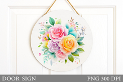 Roses Door Sign Sublimation. Flowers Door Sign Design Product Image 1