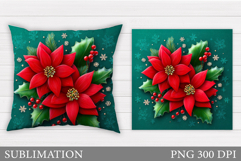 Poinsettia Pillow Sublimation. Christmas Flowers Pillow Product Image 1