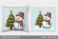 Cute Snowman Pillow Sublimation. Christmas Pillow Design Product Image 1