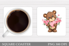 Valentines Bear Coaster. Valentines Coaster Sublimation Product Image 1
