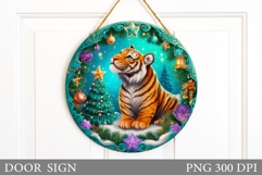 Christmas Tiger Door Sign. Christmas Door Sign Sublimation Product Image 1
