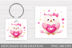 Valentines Owl Keychain. Cute Owl Keychain Sublimation Product Image 1