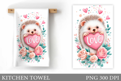 Valentine Hedgehog Kitchen Towel. Valentines Kitchen Towel Product Image 1
