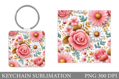Flowers Keychain Design. Floral Keychain Sublimation Product Image 1