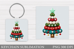 Christmas Tree Keychain. Christmas Round Keychain Design Product Image 1