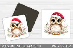 Christmas Owl Magnet Design. Christmas Magnet Sublimation Product Image 1