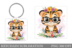Cute Tiger Keychain Sublimation. Funny Tiger Keychain Design Product Image 1