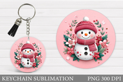 Cute Snowman Keychain Sublimation. Christmas Keychain Design Product Image 1