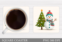 Cute Snowman Coaster. Christmas Coaster Sublimation Product Image 1