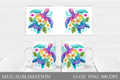 Floral Turtle Mug Sublimation. Sea Turtle Mug Wrap Design Product Image 1