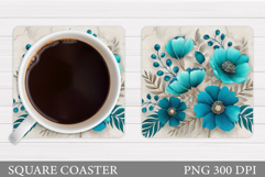 Floral Coaster Sublimation. Flowers Coaster Design Product Image 1