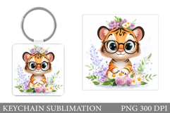 Cute Tiger Keychain Sublimation. Funny Tiger Keychain Design Product Image 1