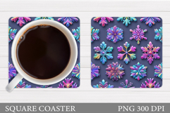 Snowflakes Coaster Sublimation. Winter Square Coaster Product Image 1