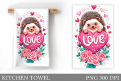 Valentine Hedgehog Kitchen Towel. Valentines Kitchen Towel Product Image 1
