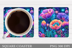 Floral Coaster Sublimation. Flowers Coaster Design Product Image 1