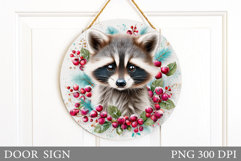 Christmas Raccoon Door Sign. Christmas Door Sign Sublimation Product Image 1